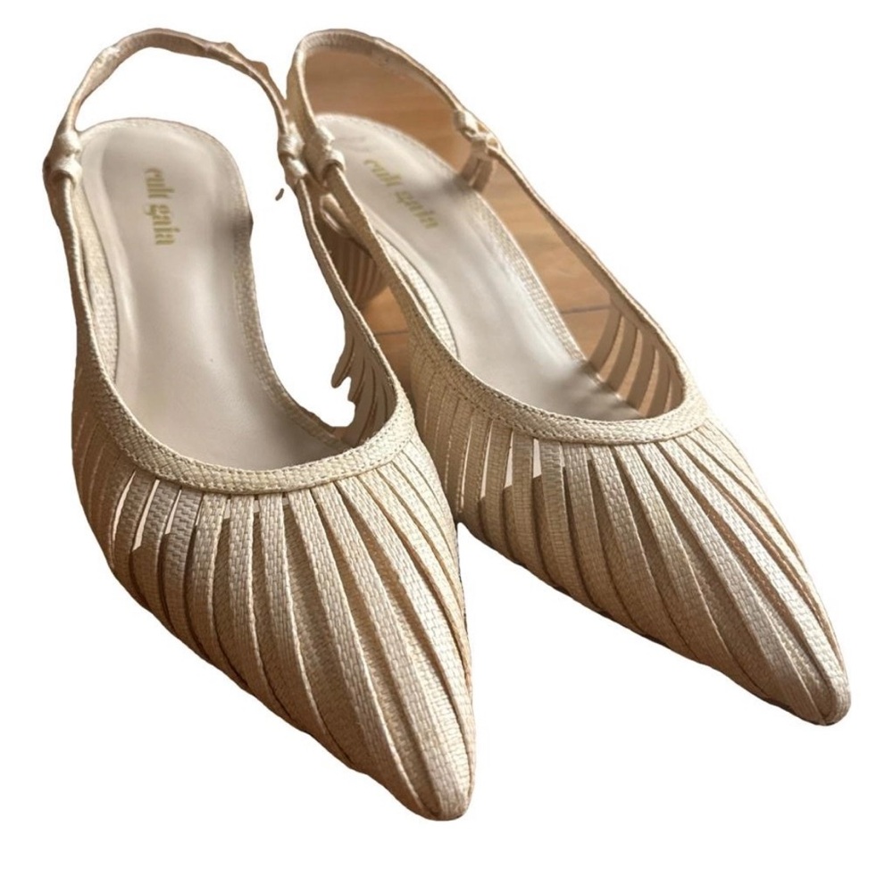 Cult Gaia Cream White Heels with Pleated Design